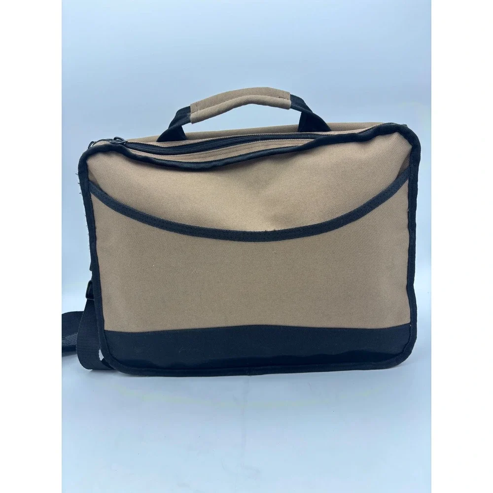 DULUTH TRADING CO Messenger Bag Laptop Khaki Black Canvas Utility Work Tan Brown